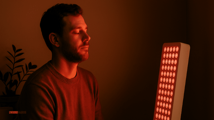 a man ejoying red light therapy benefits